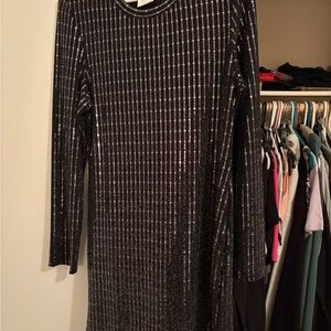B Darlin Black and Silver Sequin Long Sleeve Dress